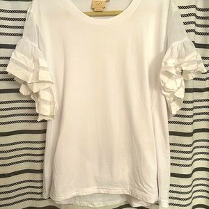 Anthropologie White Ruffle Sleeve T-shirt